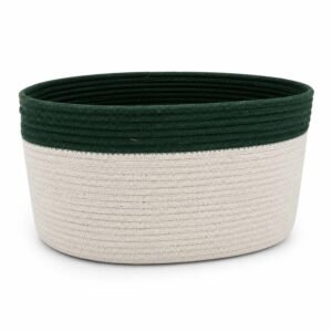 Premium Handmade Cotton Rope Storage Basket for Home & Nursery (Green Rim)