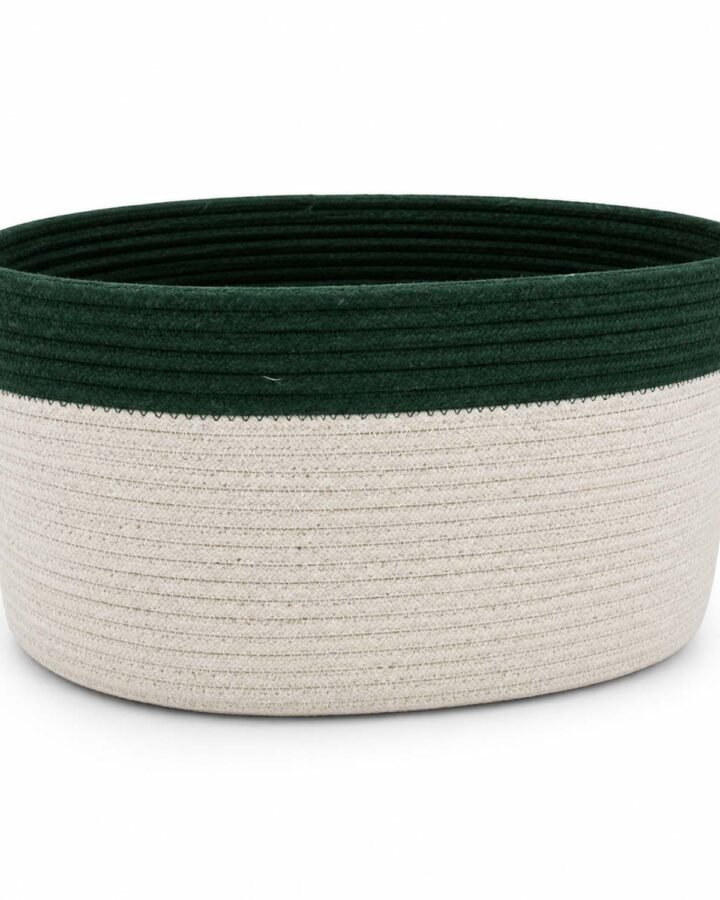 Premium Handmade Cotton Rope Storage Basket for Home & Nursery (Green Rim)