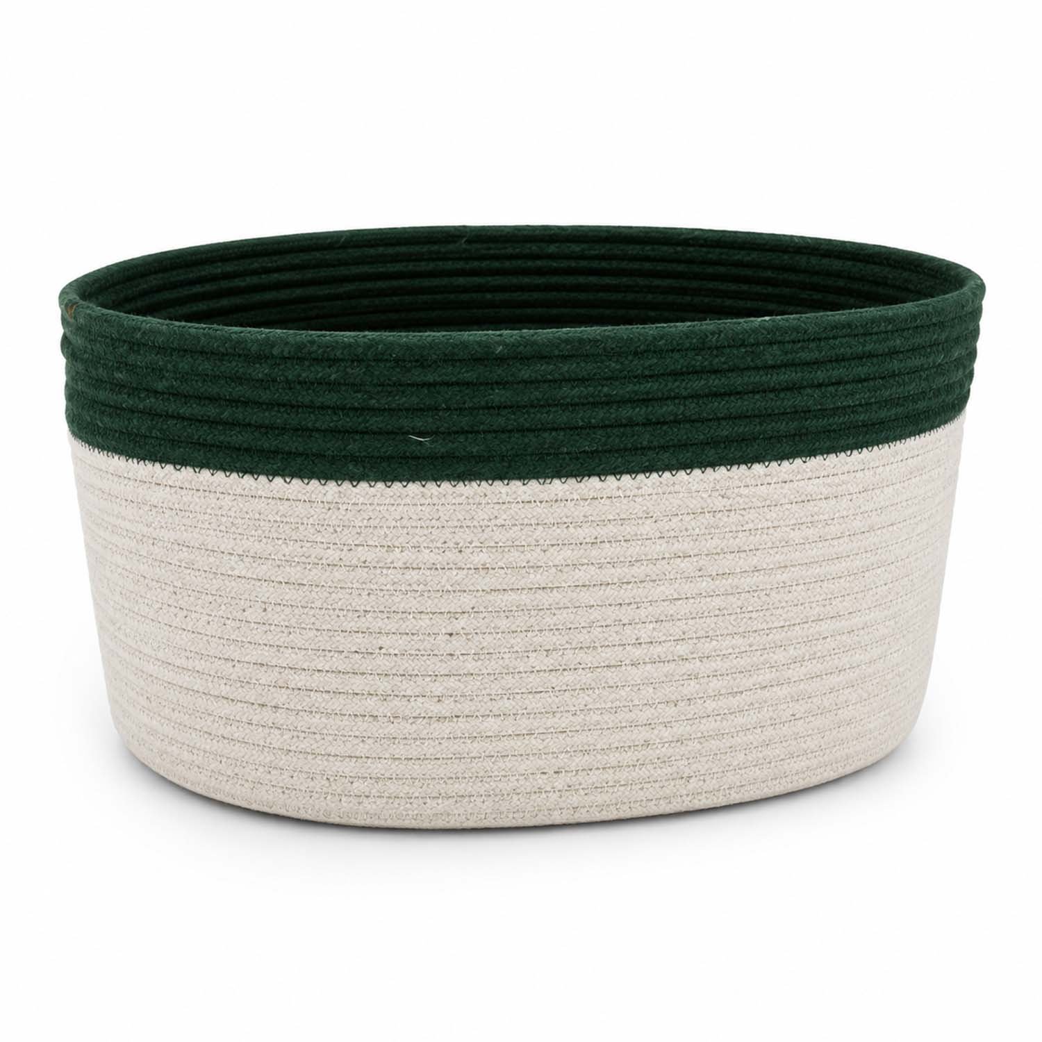Premium Handmade Cotton Rope Storage Basket for Home & Nursery (Green Rim)