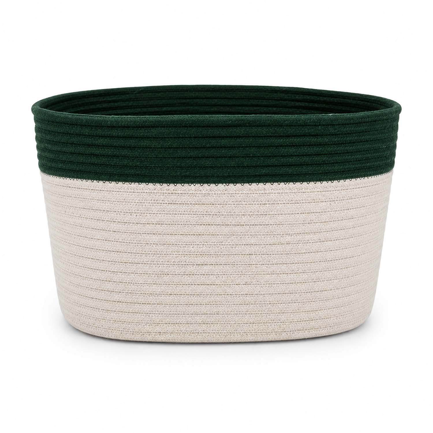 Premium Handmade Cotton Rope Storage Basket for Home & Nursery (Green Rim) - Image 3