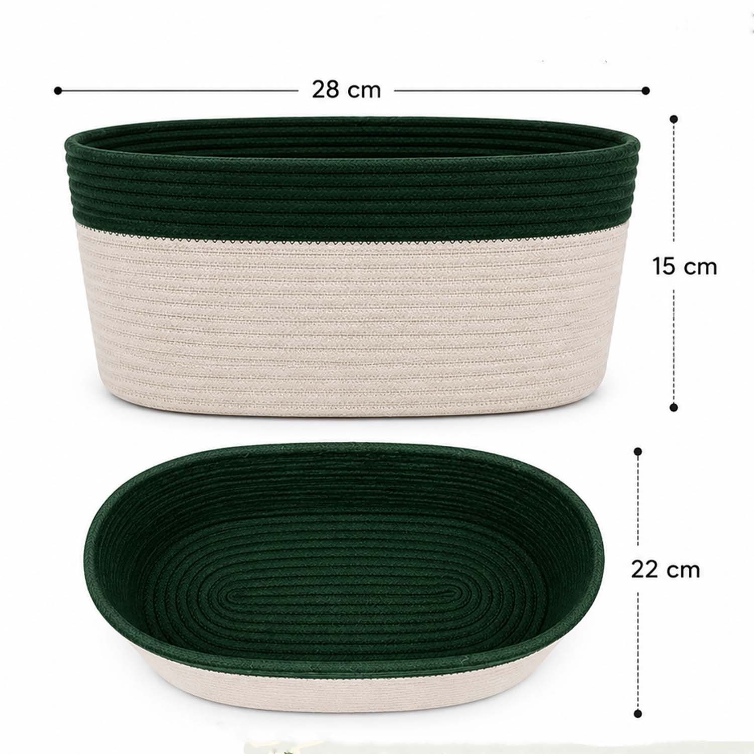 Premium Handmade Cotton Rope Storage Basket for Home & Nursery (Green Rim) - Image 6