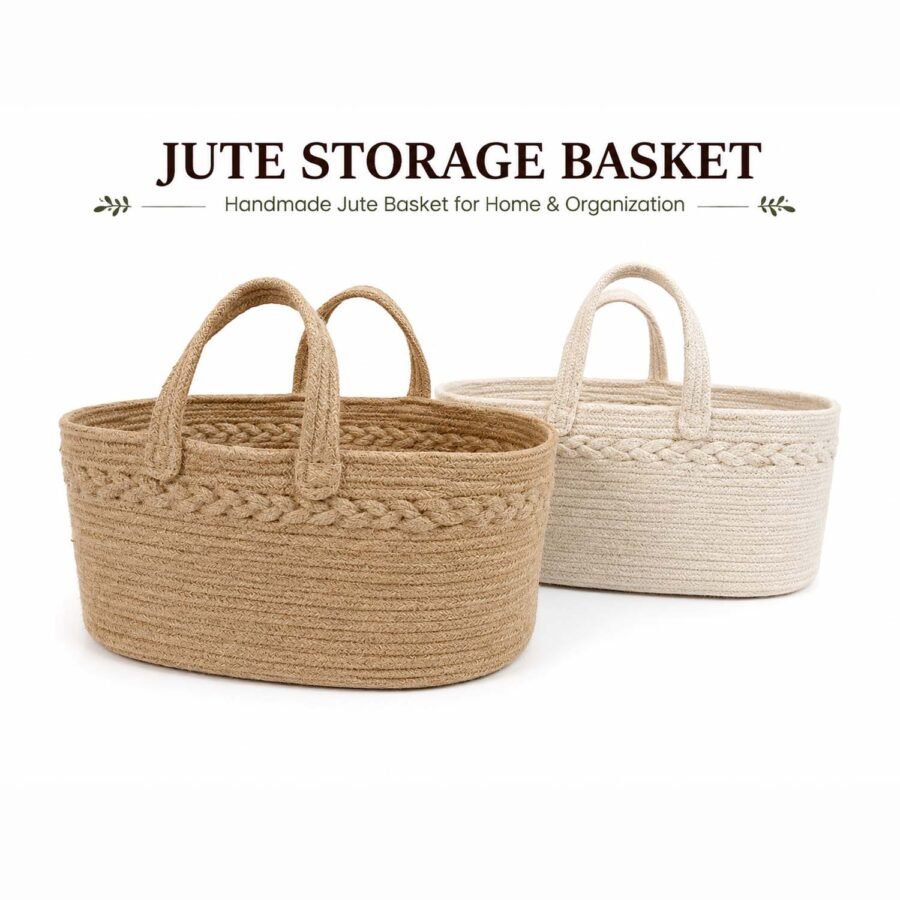 Handmade Jute Basket with Handles – Natural Home Storage & Organizer
