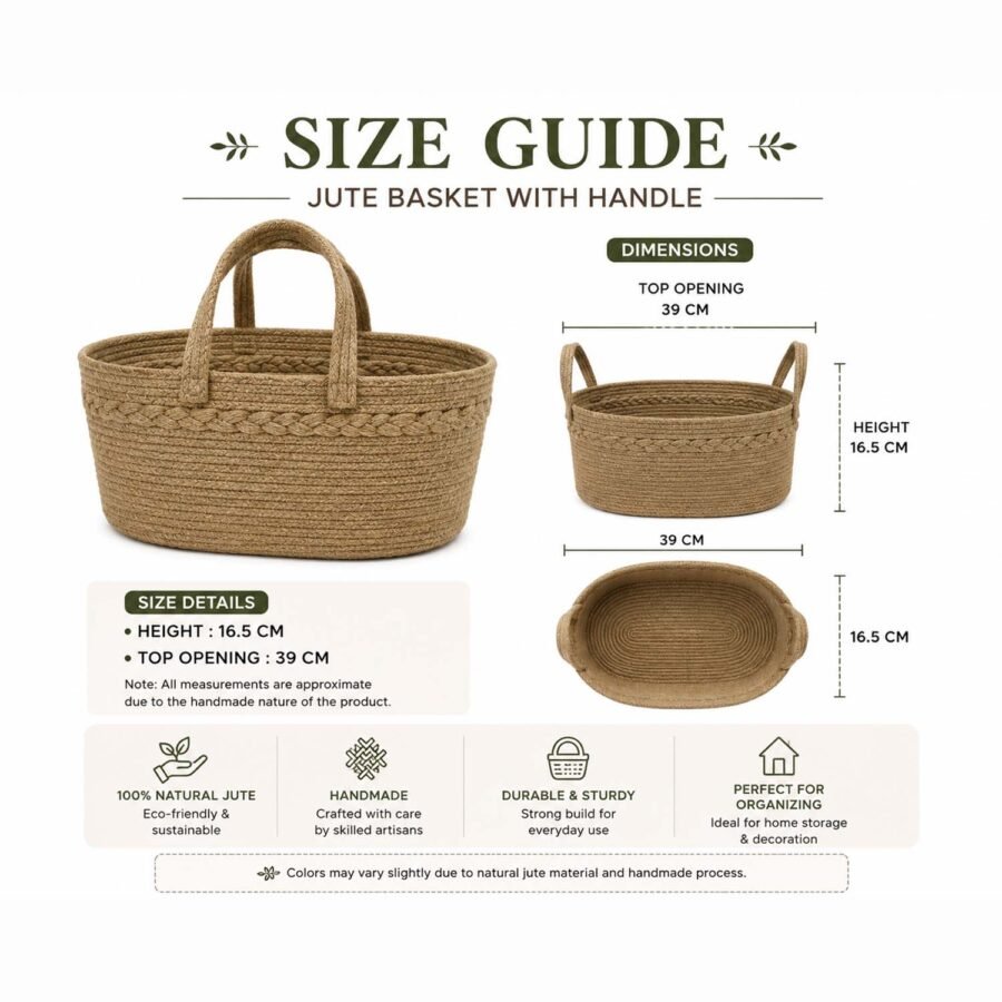 Handmade Jute Basket with Handles – Natural Home Storage & Organizer