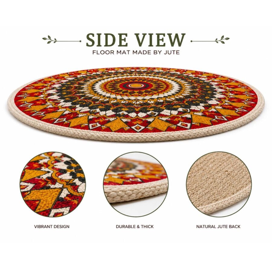 Handmade Jute Floor Mat – 3 Ft Round Decorative Natural Fiber Rug